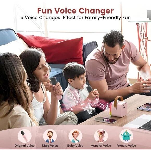 Mini Karaoke Machine for Kids 3+ Years Bluetooth Speaker with 2 Mics Pink Gifts - Picture 6 of 11